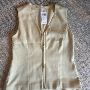Abercrombie & Fitch Women's Tan Sleeveless Zip Blouse